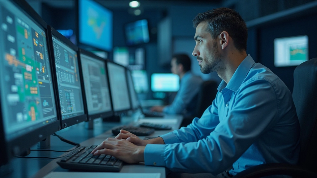 Диспетчерский центр управления электроэнергетической системой с цифровыми экранами мониторинга